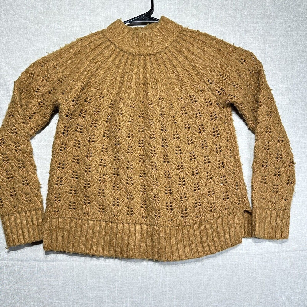 Madewell Pointelle Stitch Mix Mockneck Tan Sweater MA757 Knit Sz XS